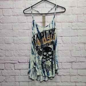 Harley-Davidson Blue and White Tie-Dye Skull Tank Top